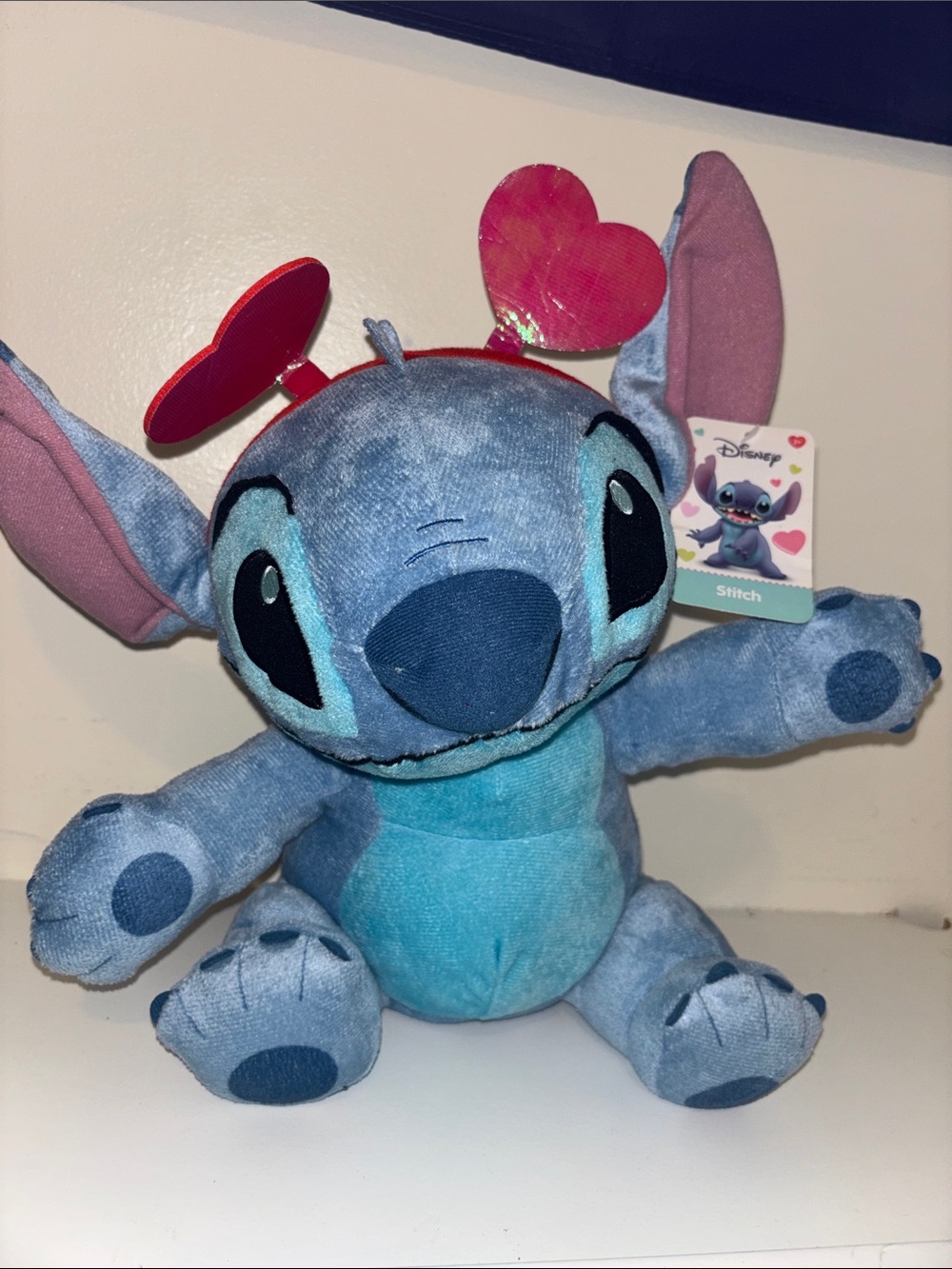 Official Disney Blue Stitch Plush with Pink Heart Headband